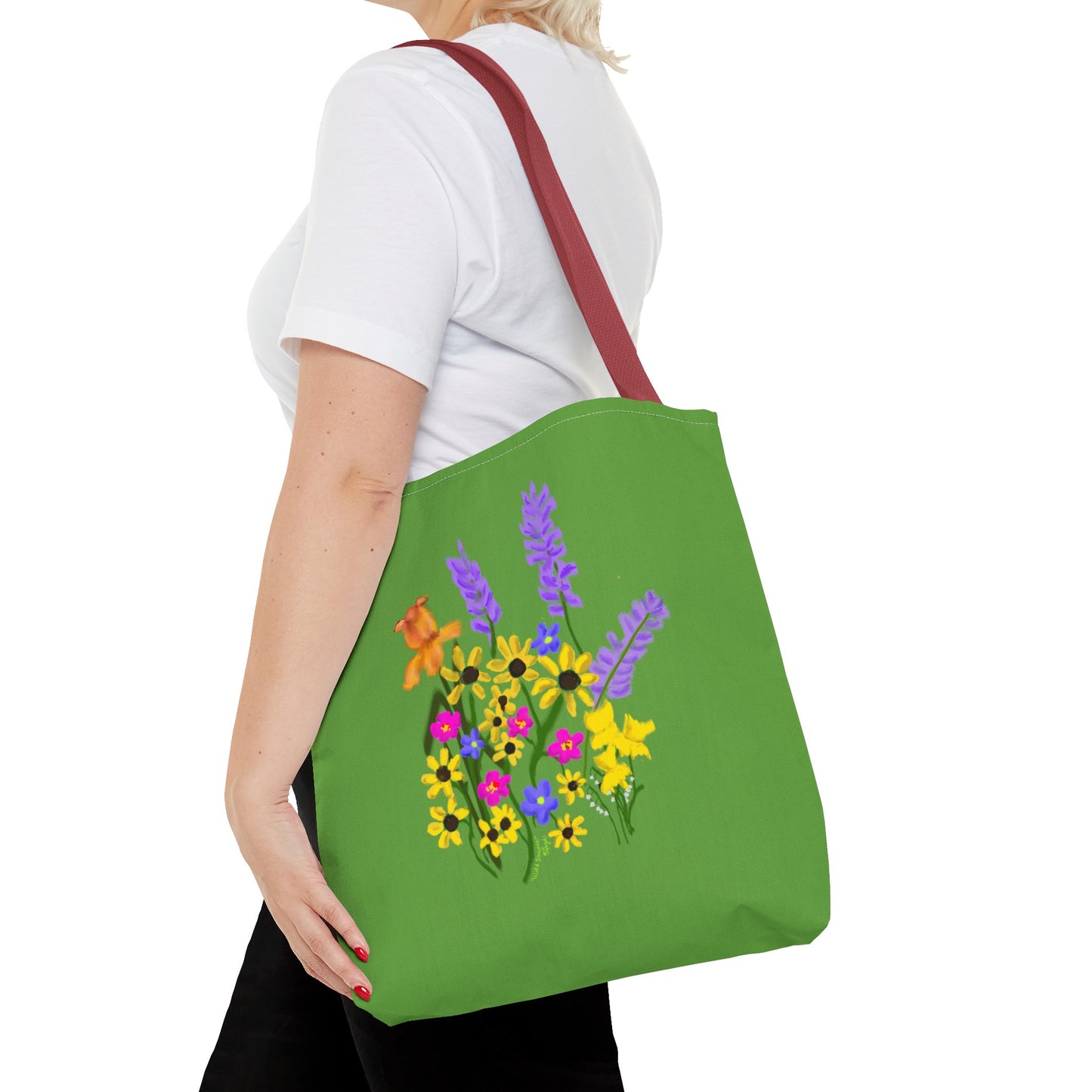 Scribbles Wildflowers - Green - Tote Bag (AOP)