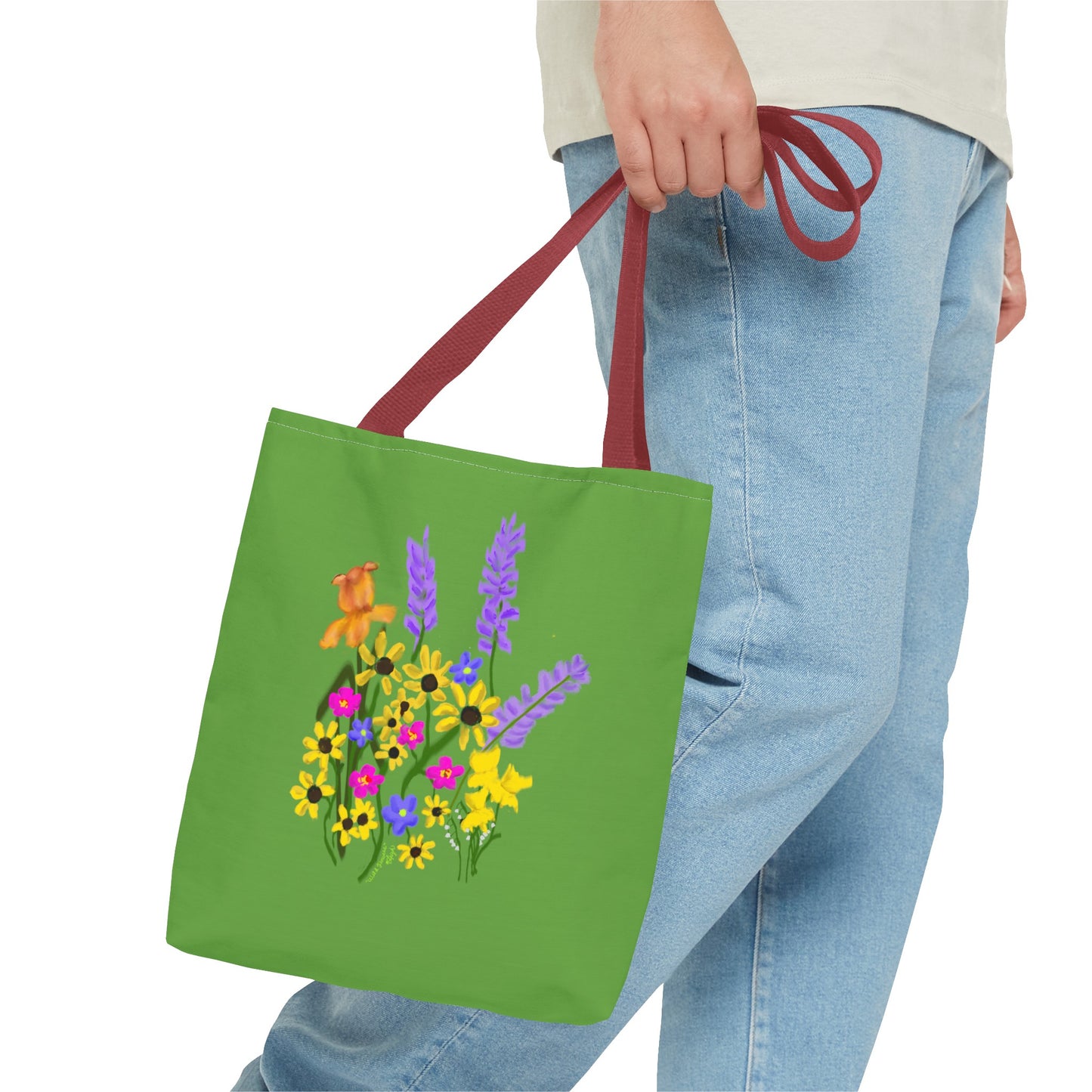 Scribbles Wildflowers - Green - Tote Bag (AOP)