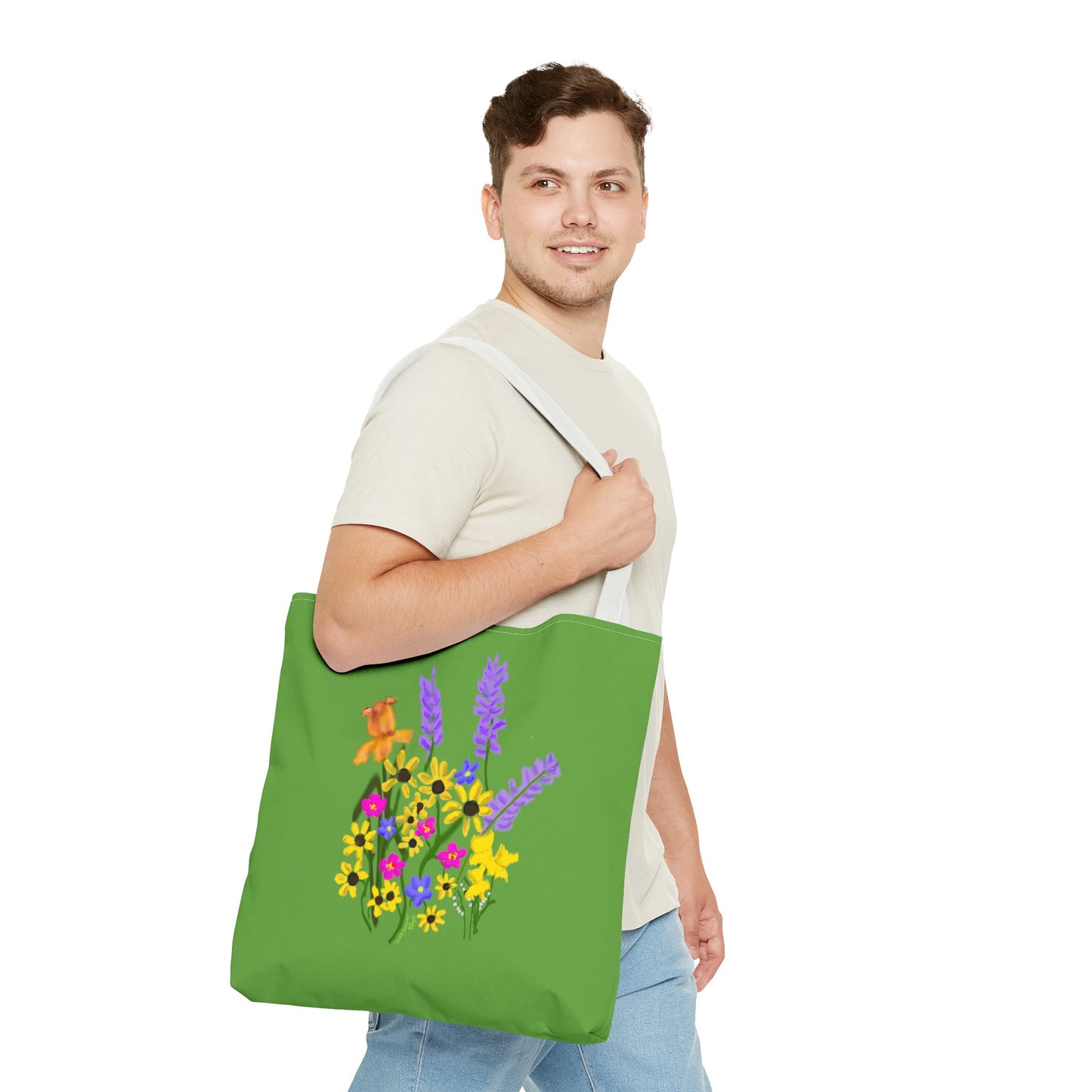 Scribbles Wildflowers - Green - Tote Bag (AOP)