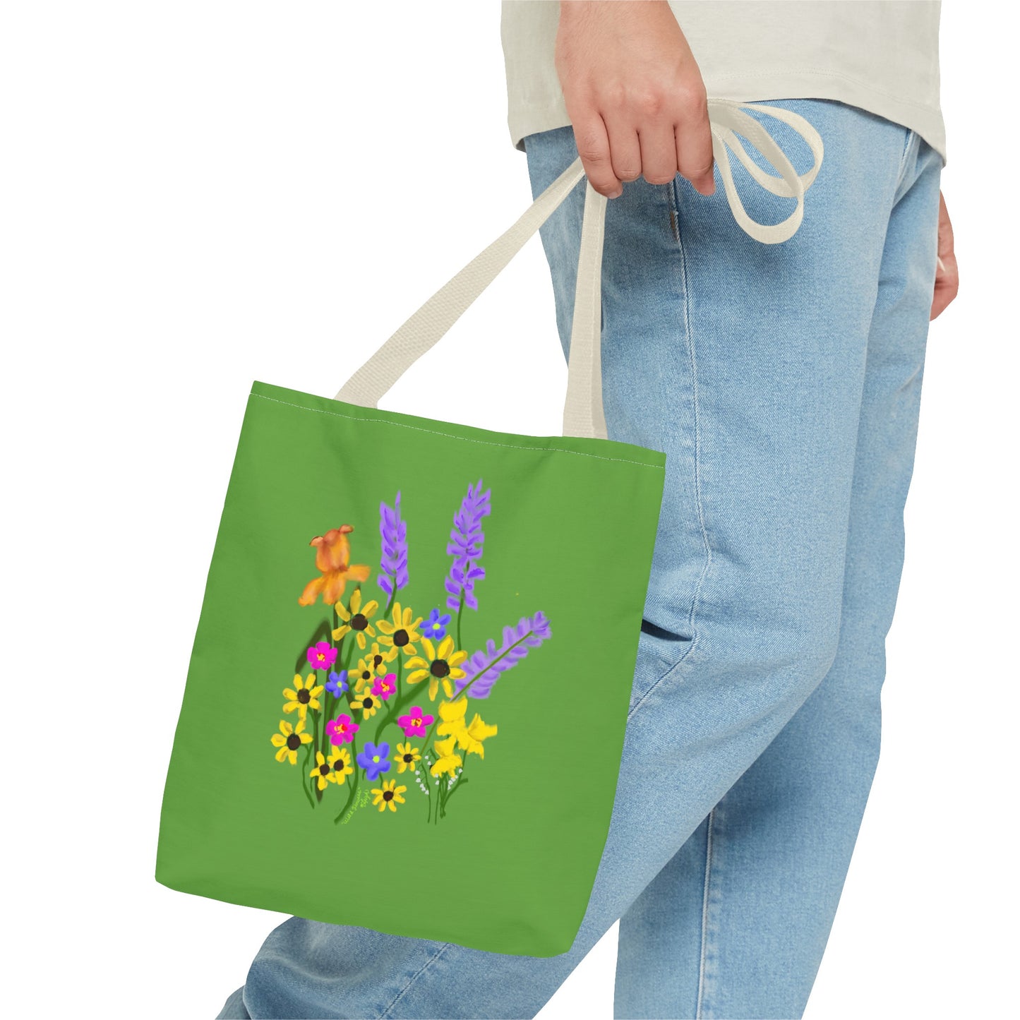 Scribbles Wildflowers - Green - Tote Bag (AOP)