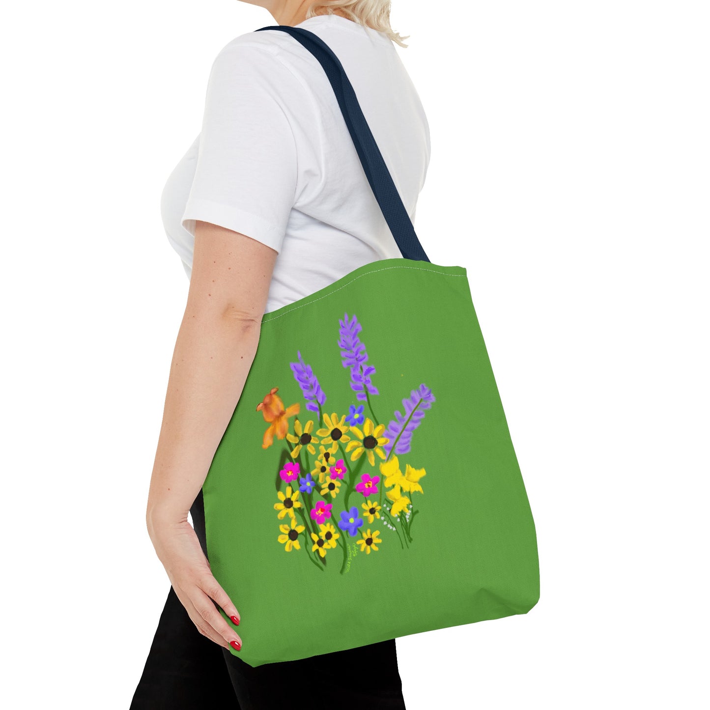 Scribbles Wildflowers - Green - Tote Bag (AOP)