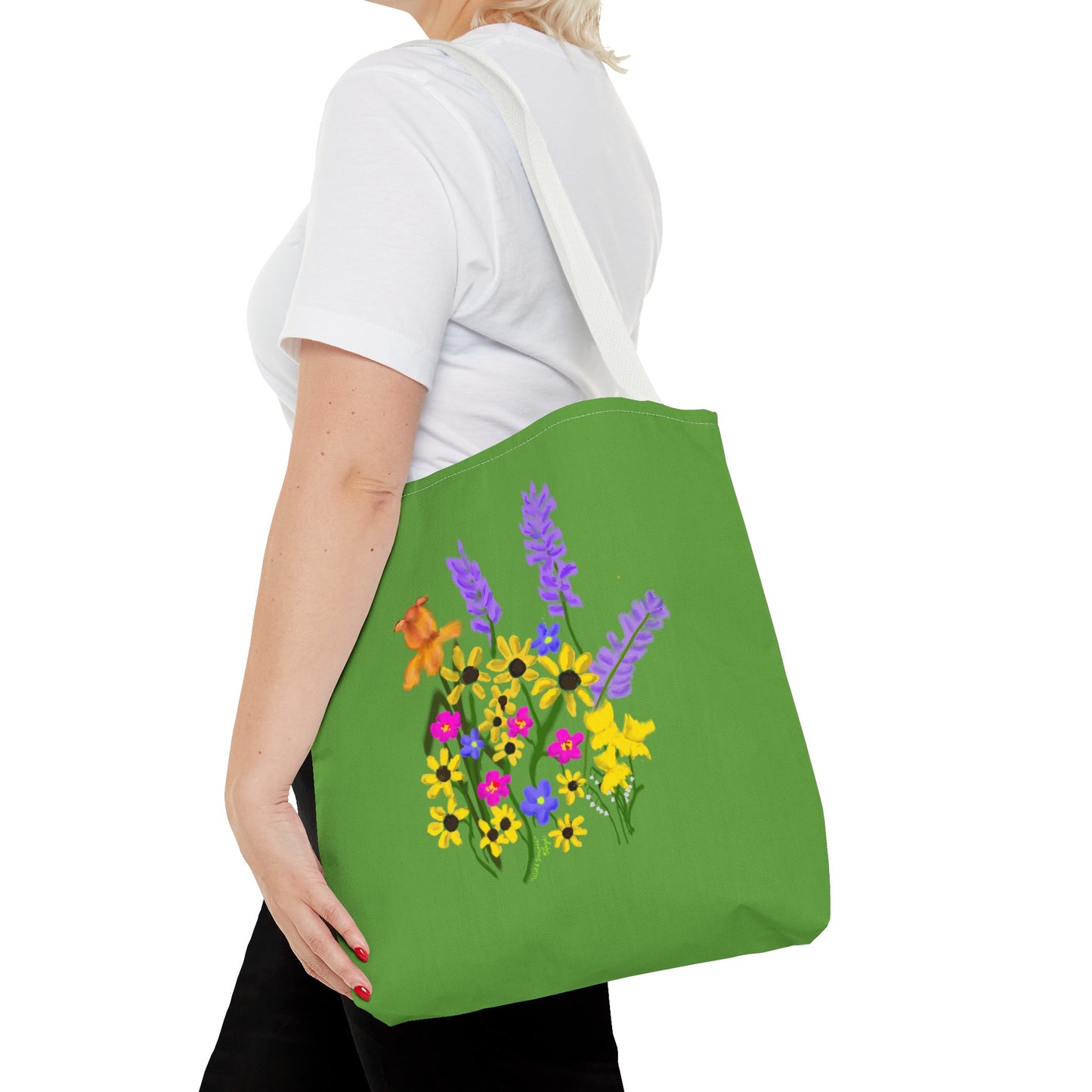 Scribbles Wildflowers - Green - Tote Bag (AOP)