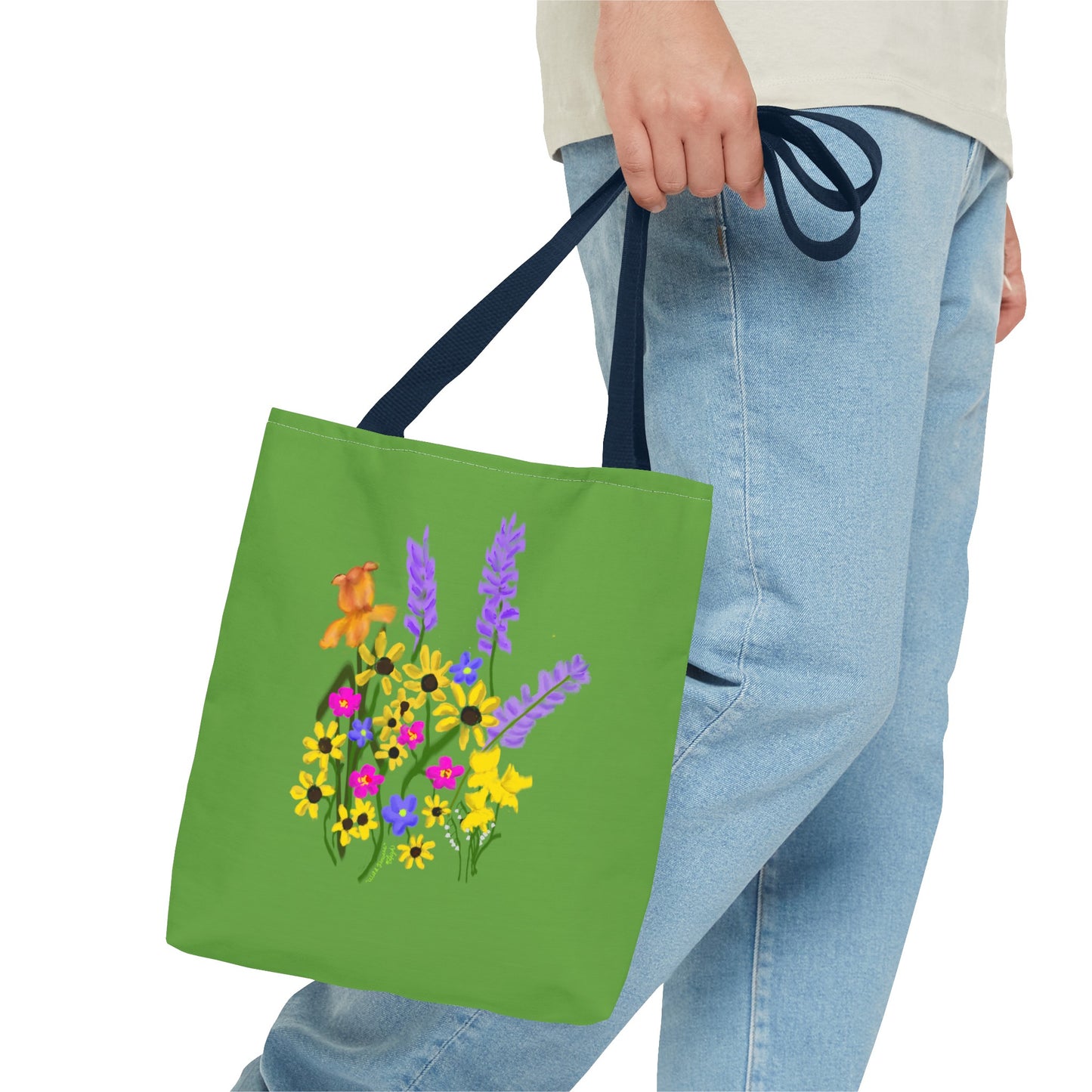 Scribbles Wildflowers - Green - Tote Bag (AOP)