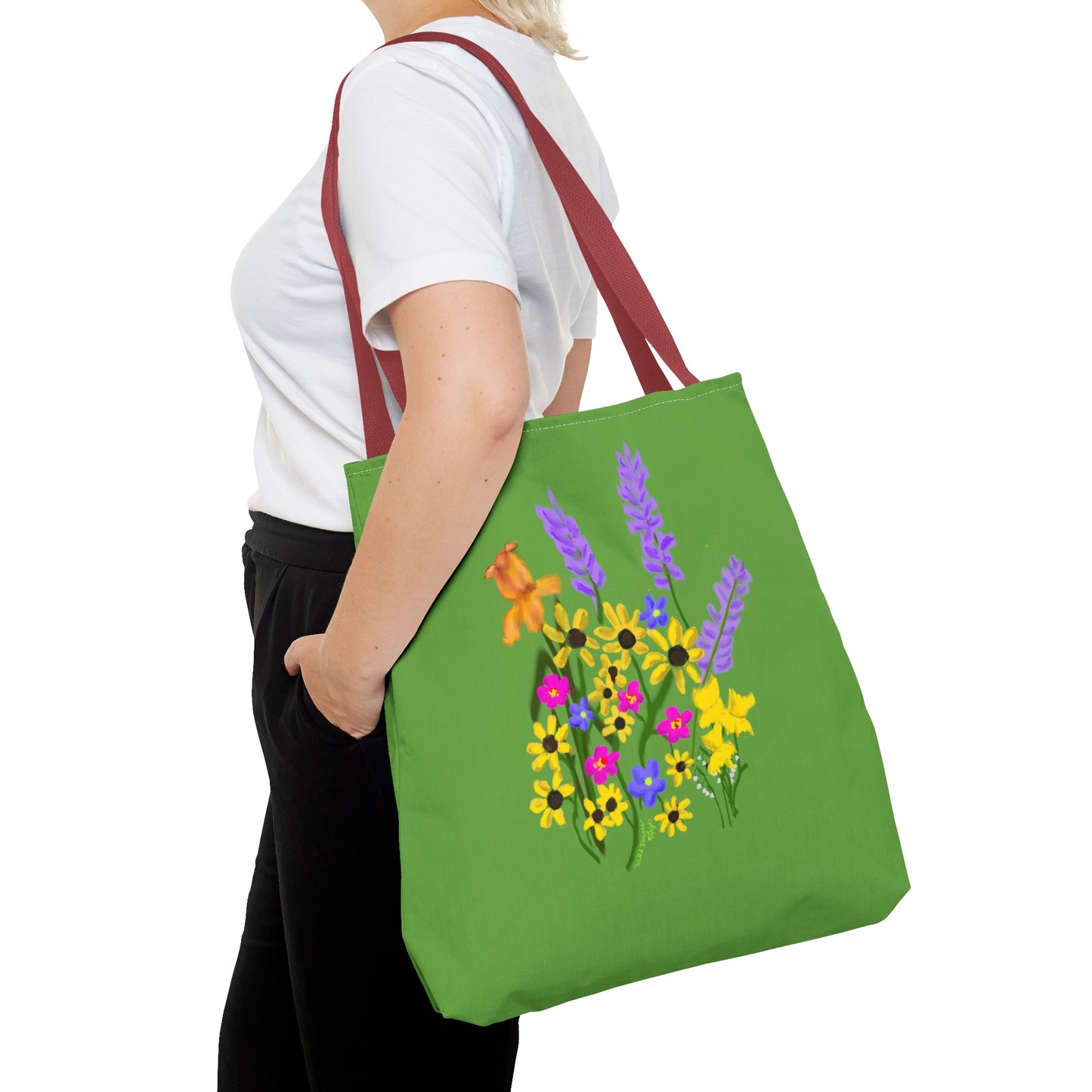 Scribbles Wildflowers - Green - Tote Bag (AOP)