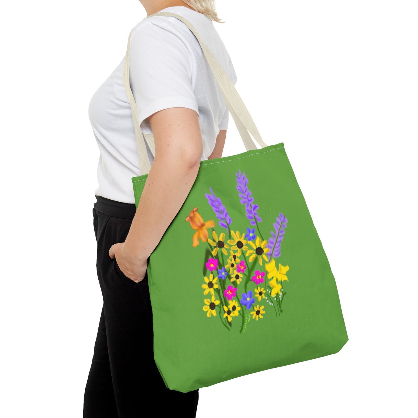 Scribbles Wildflowers - Green - Tote Bag (AOP)