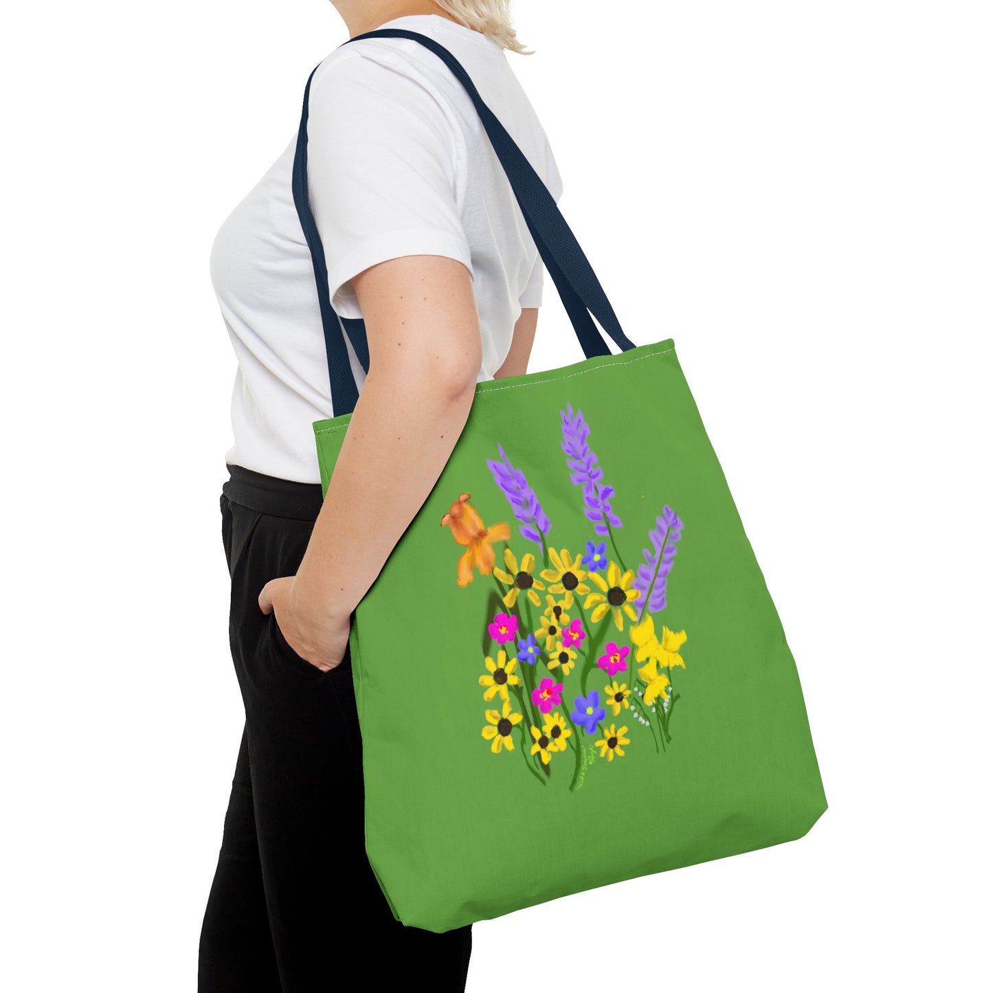 Scribbles Wildflowers - Green - Tote Bag (AOP)